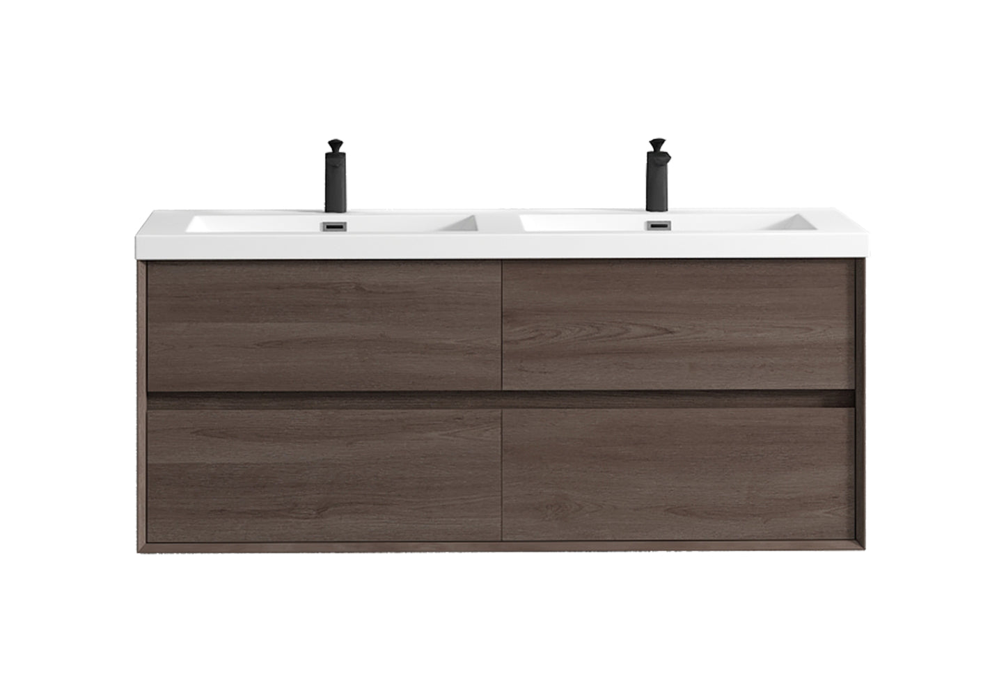 Kingdee 60" Red Oak Wall Mounted Vanity with Reinforced Acrylic Double Sinks