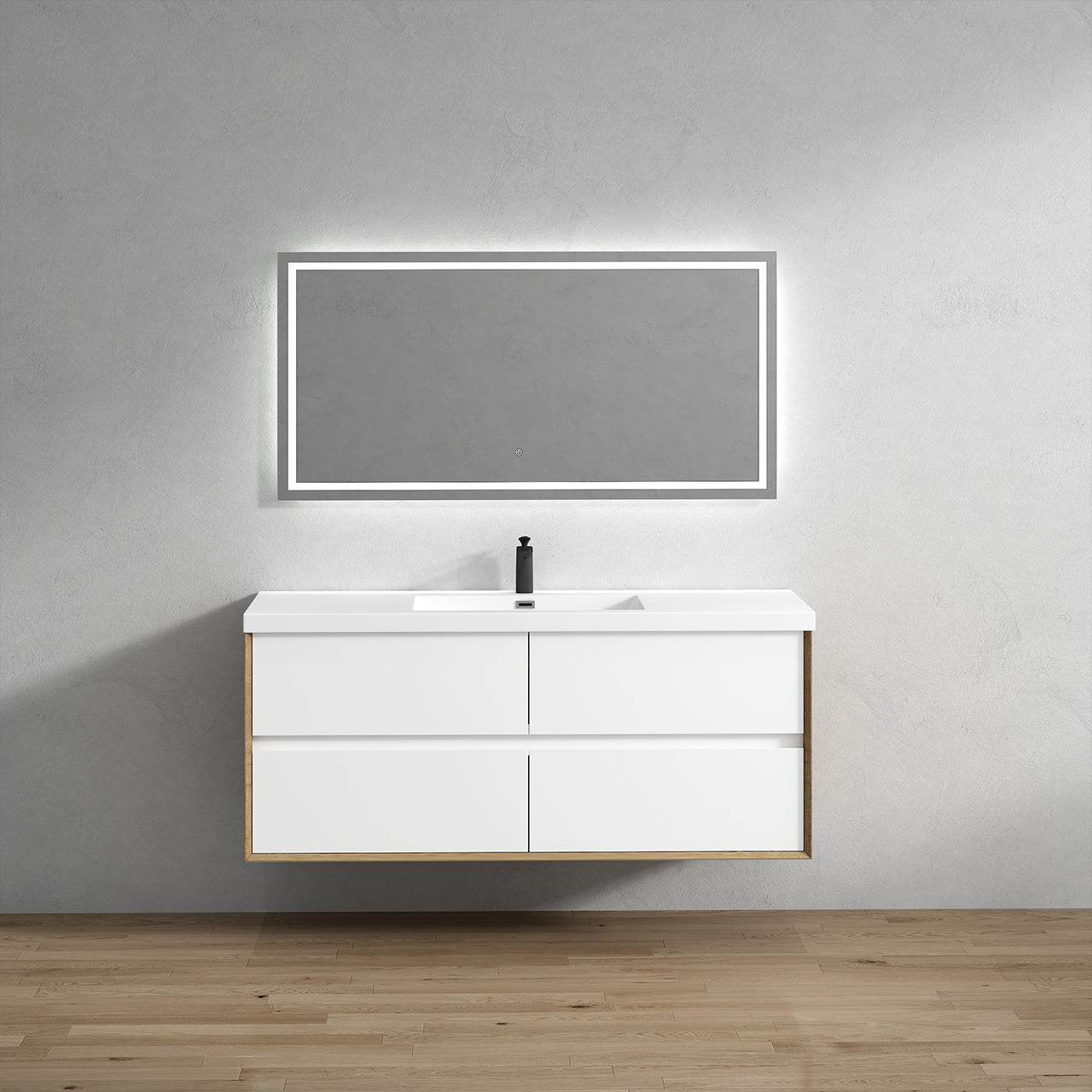 Kingdee 60" Glossy White Wall Mounted Vanity with Reinforced Acrylic Single Sink