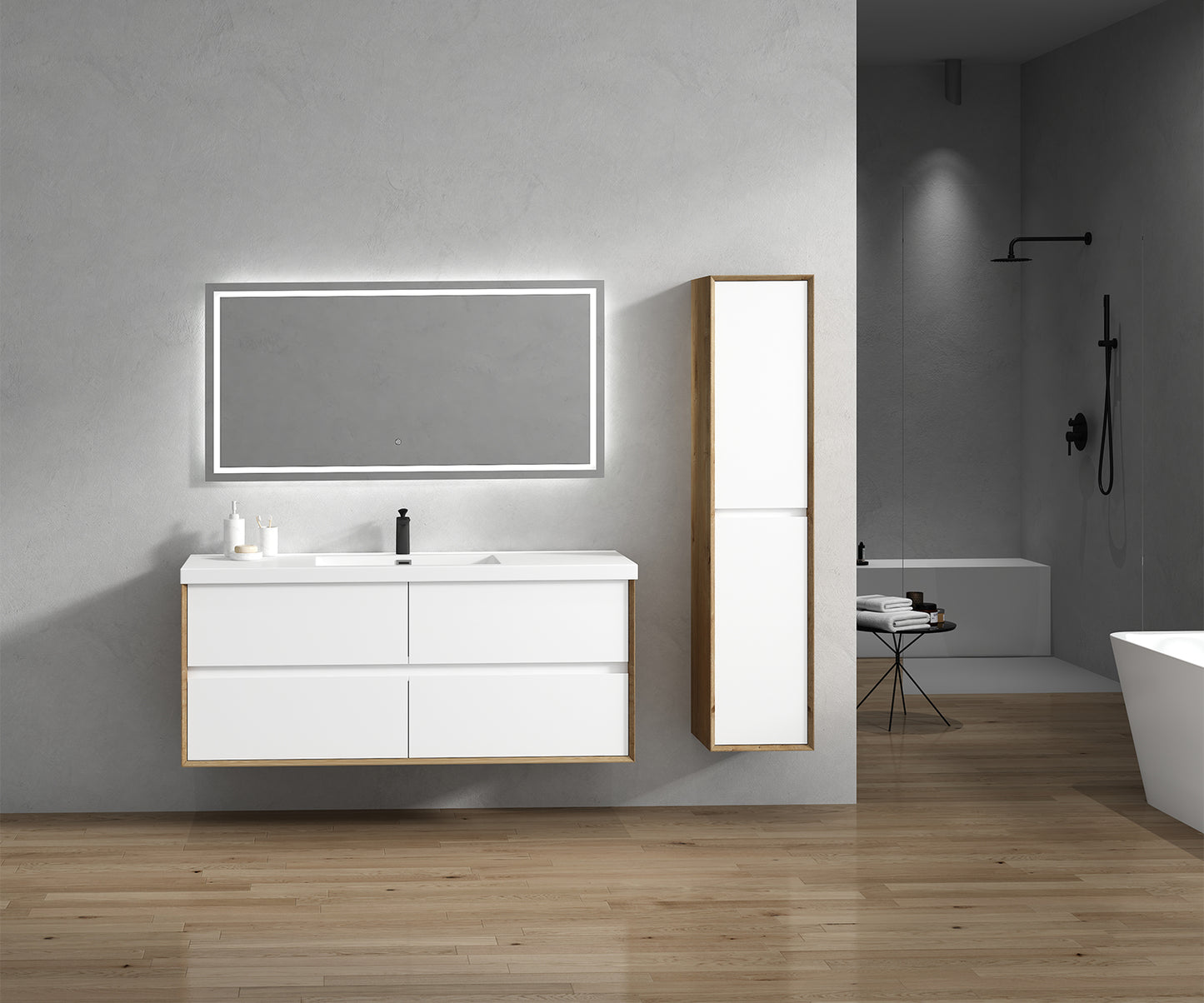 Kingdee 60" Glossy White Wall Mounted Vanity with Reinforced Acrylic Single Sink