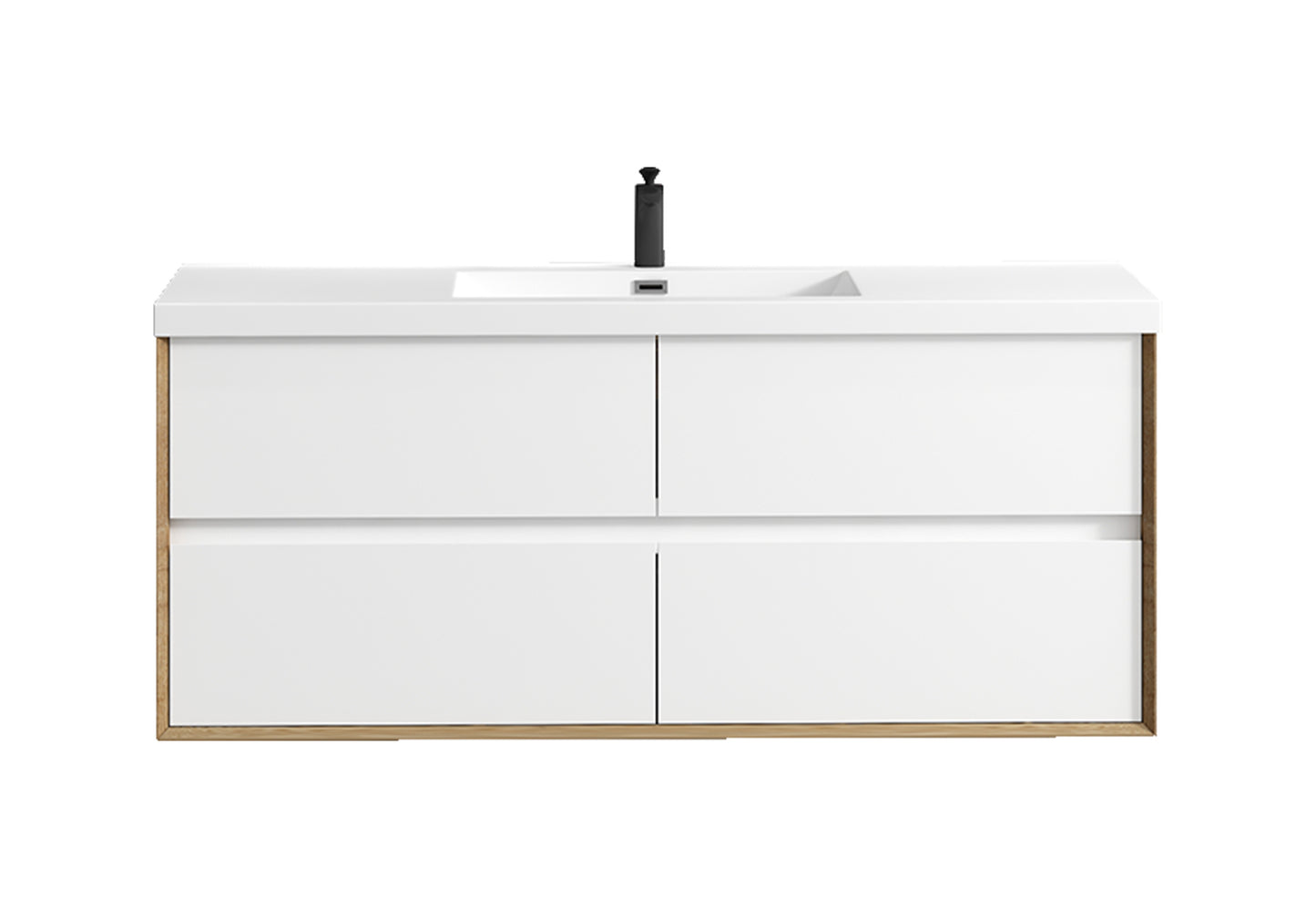 Kingdee 60" Glossy White Wall Mounted Vanity with Reinforced Acrylic Single Sink