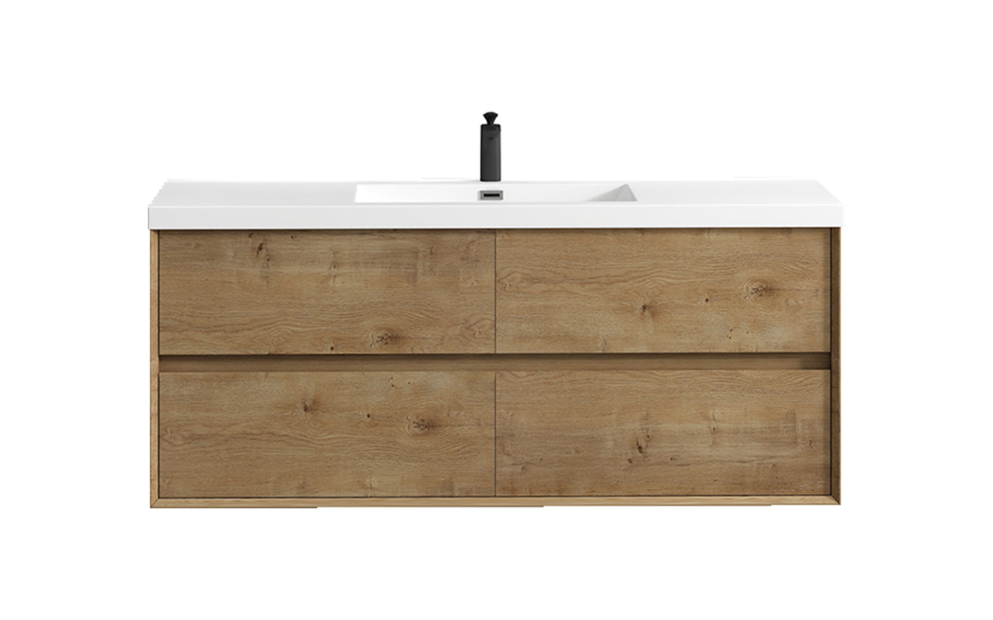 Kingdee 60" White Oak Wall Mounted Vanity with Reinforced Acrylic Single Sink