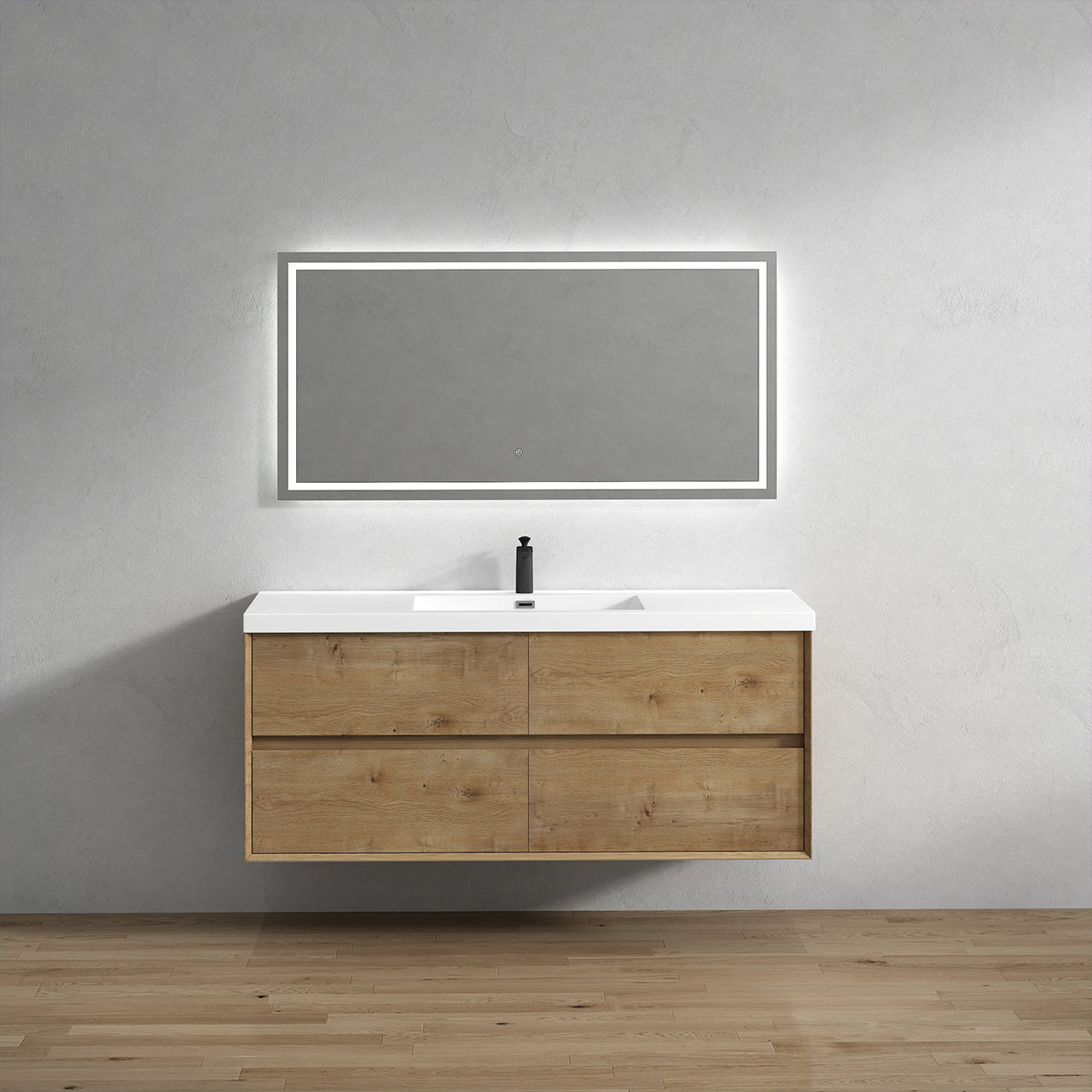 Kingdee 60" White Oak Wall Mounted Vanity with Reinforced Acrylic Single Sink