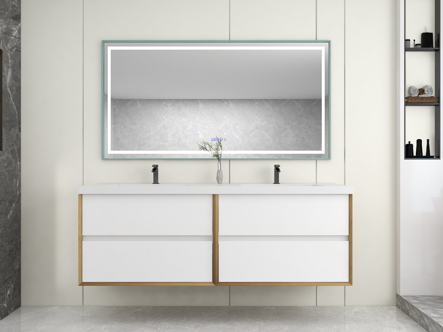 Kingdee 72" Glossy White Wall Mounted Vanity with Reinforced Acrylic Sinks
