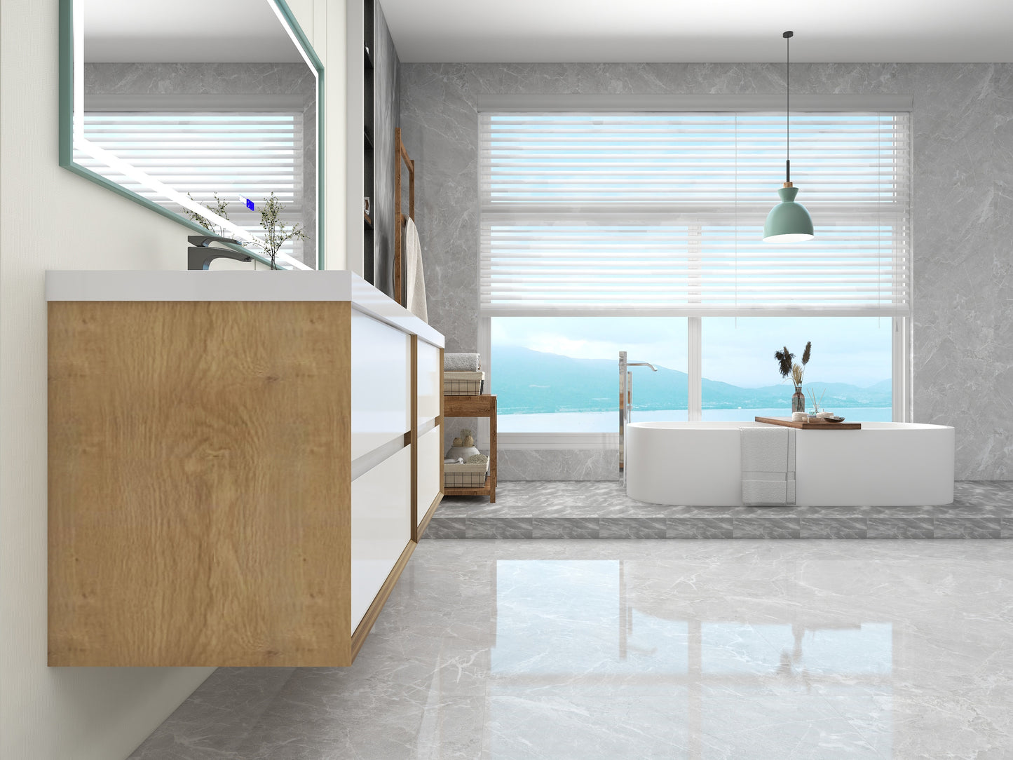 Kingdee 72" Glossy White Wall Mounted Vanity with Reinforced Acrylic Sinks