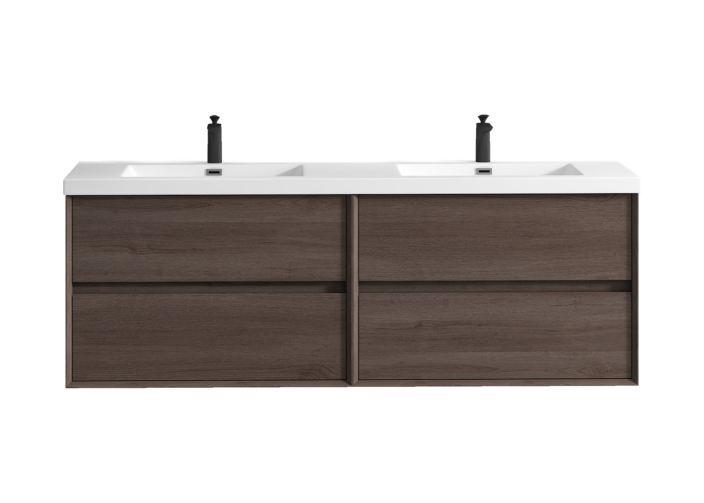 Kingdee 72" Red Oak Wall Mounted Vanity with Reinforced Acrylic Sinks