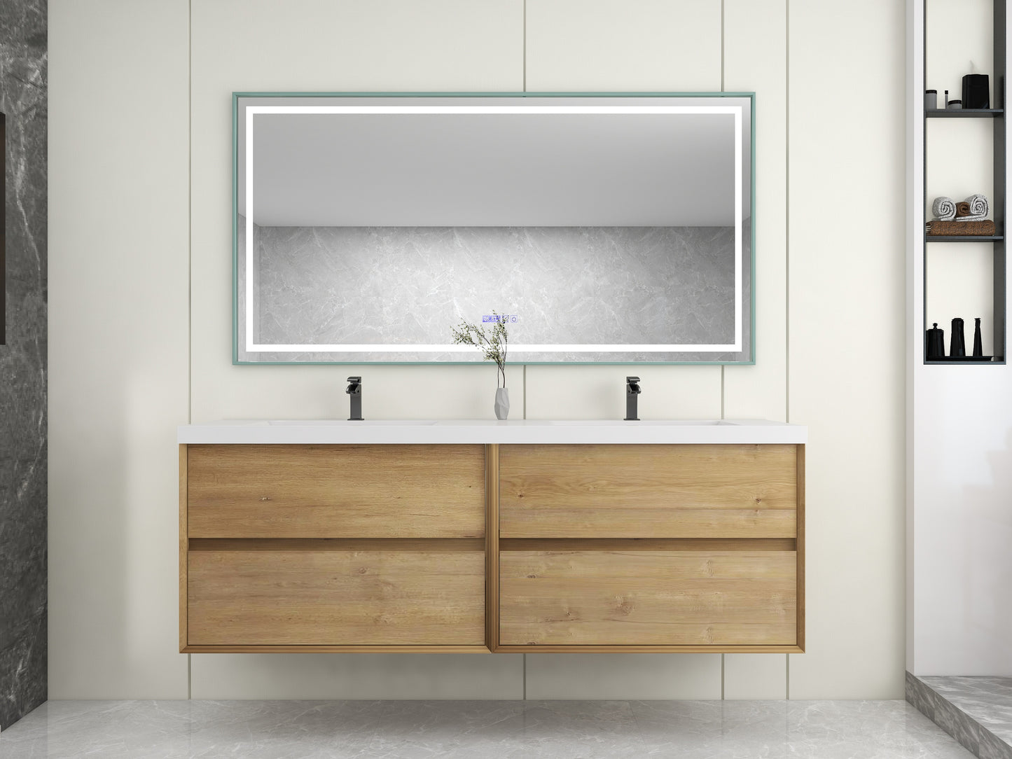 Kingdee 72" Oak Wall Mounted Vanity with Reinforced Acrylic Sinks