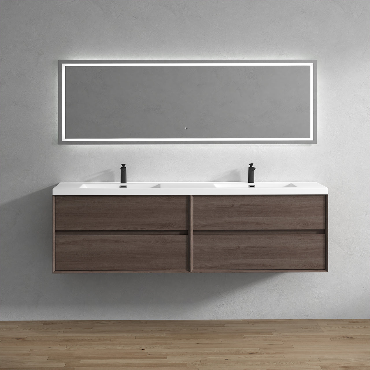 Kingdee 72" Red Oak Wall Mounted Vanity with Reinforced Acrylic Sinks