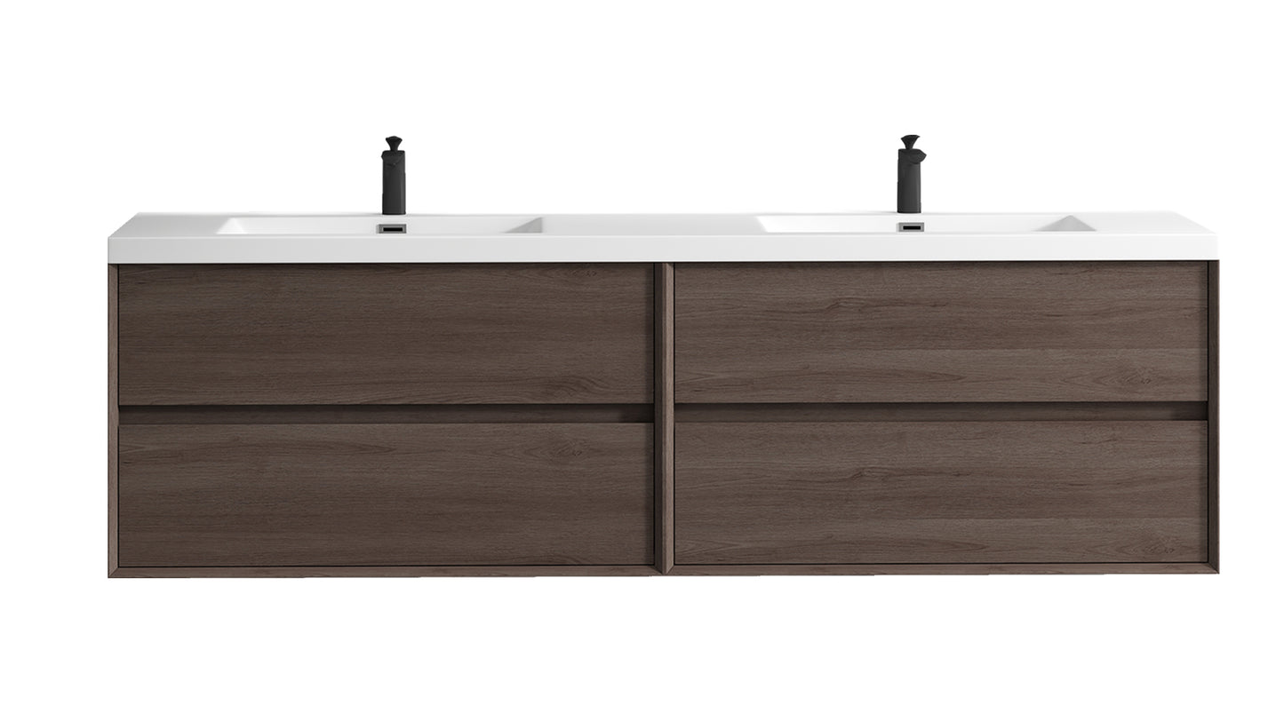 Kingdee 84" Red Oak Wall Mounted Vanity with Reinforced Acrylic Sinks