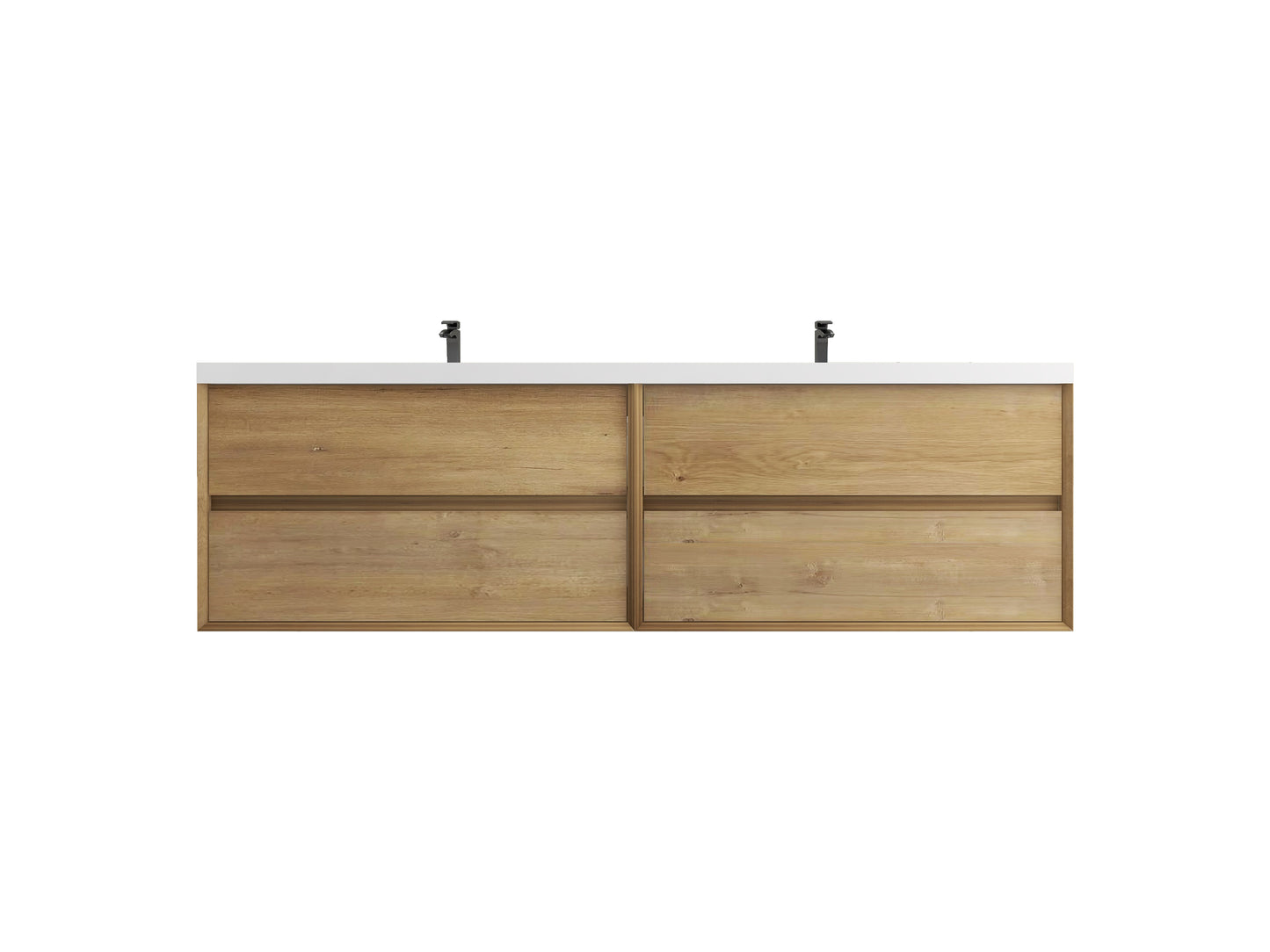 Kingdee 84" Oak Wall Mounted Vanity with Reinforced Acrylic Sinks