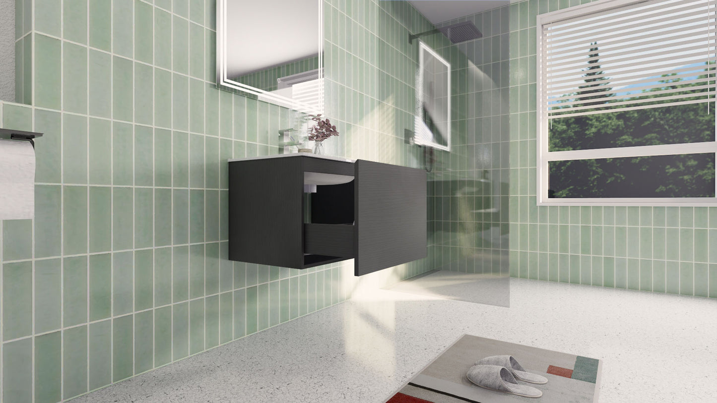Aipo 24" Dark Gray Oak Wall Mounted Vanity with Reinforced Acrylic Sink