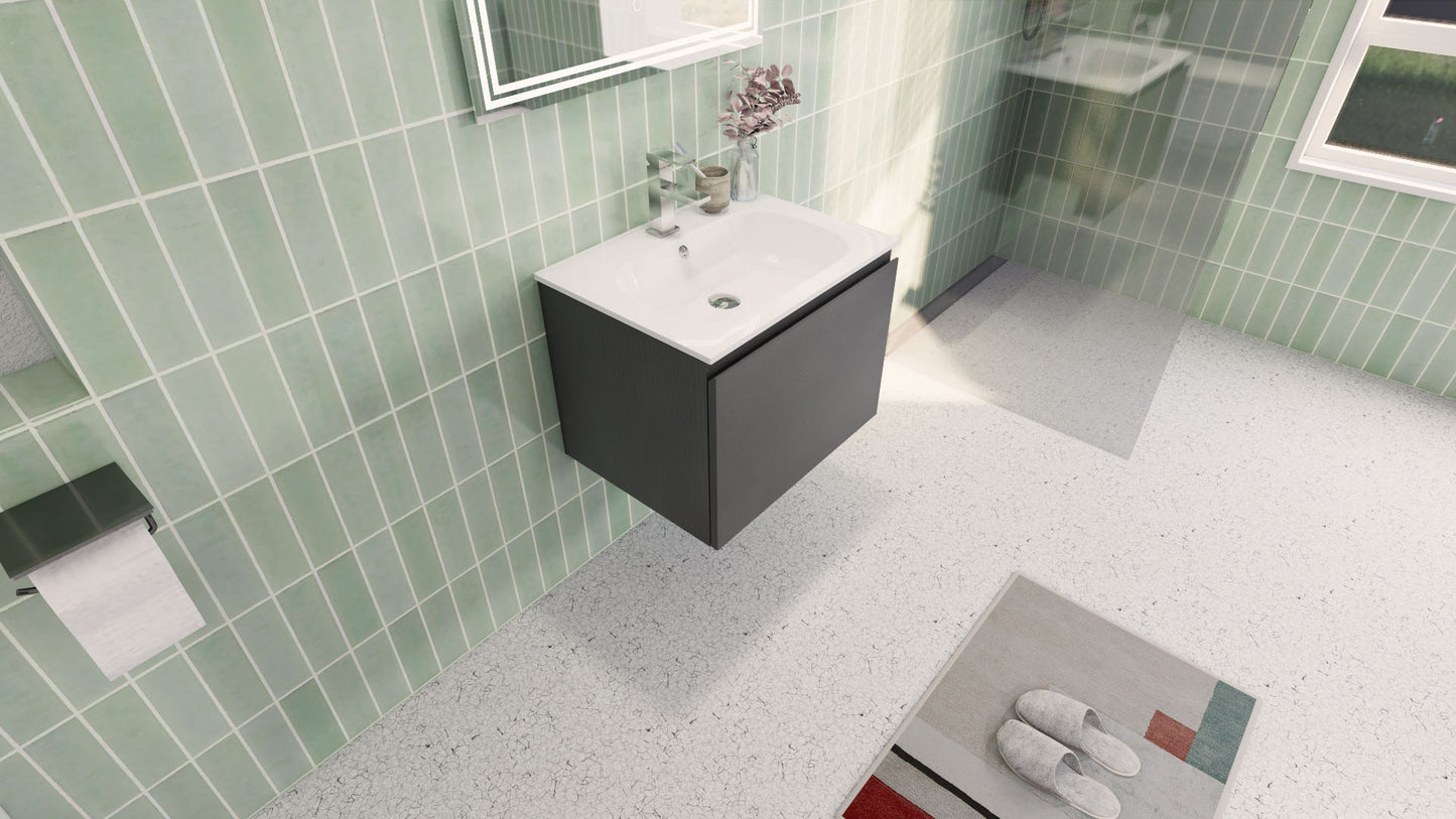 Aipo 24" Dark Gray Oak Wall Mounted Vanity with Reinforced Acrylic Sink
