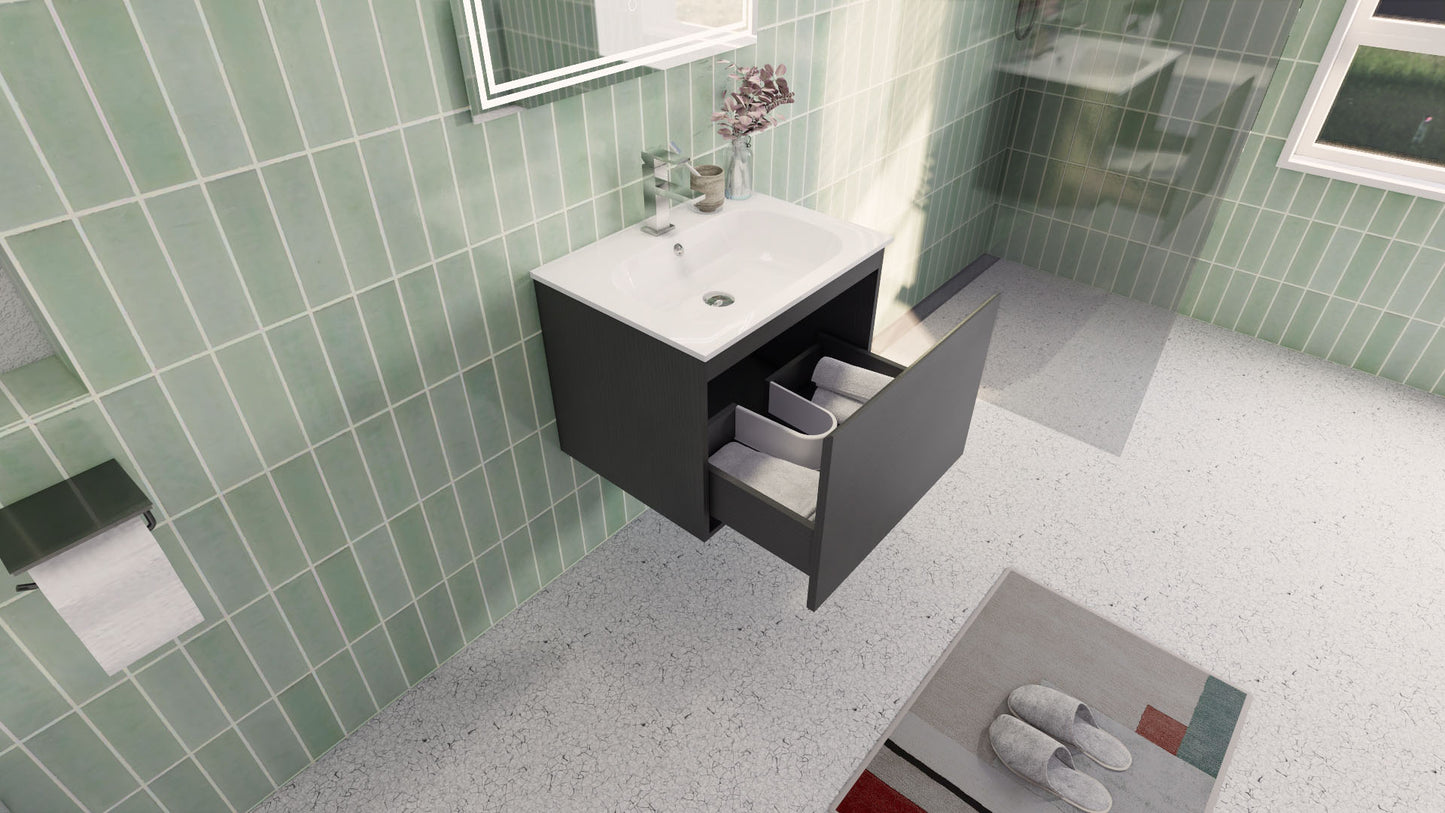 Aipo 24" Dark Gray Oak Wall Mounted Vanity with Reinforced Acrylic Sink