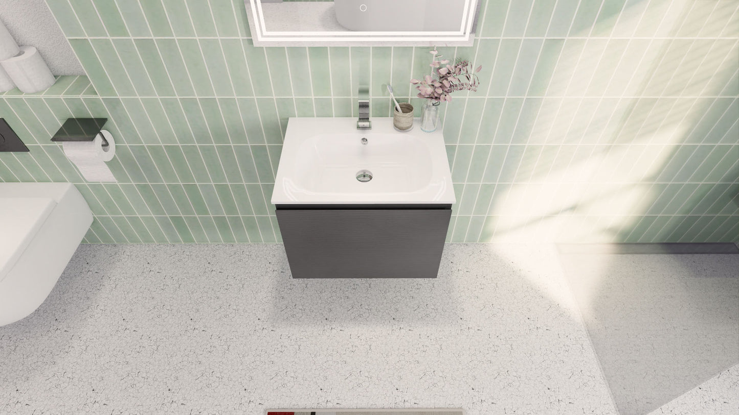 Aipo 24" Dark Gray Oak Wall Mounted Vanity with Reinforced Acrylic Sink