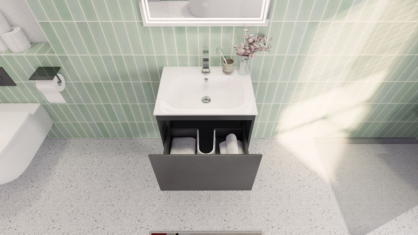 Aipo 24" Dark Gray Oak Wall Mounted Vanity with Reinforced Acrylic Sink
