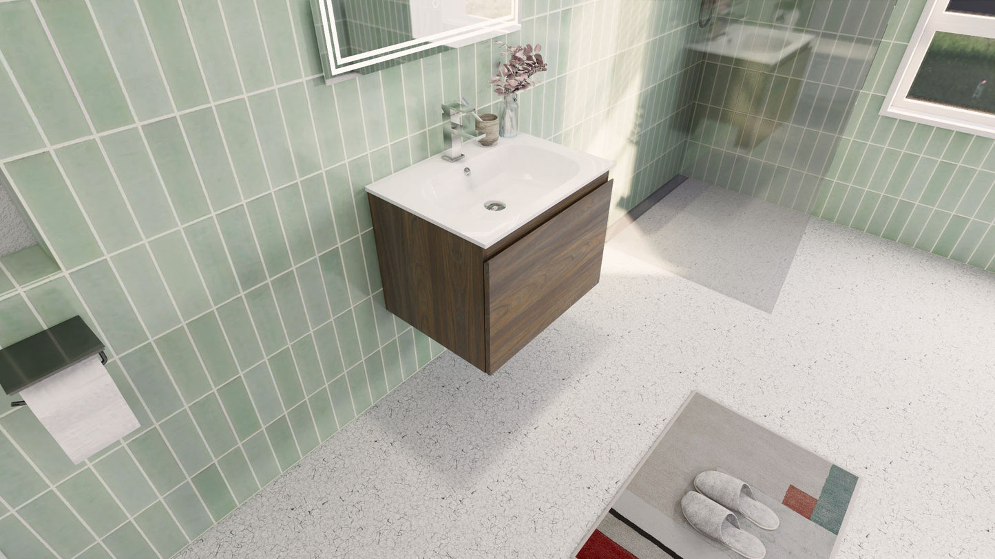 Aipo 24" Rosewood Wall Mounted Vanity with Reinforced Acrylic Sink