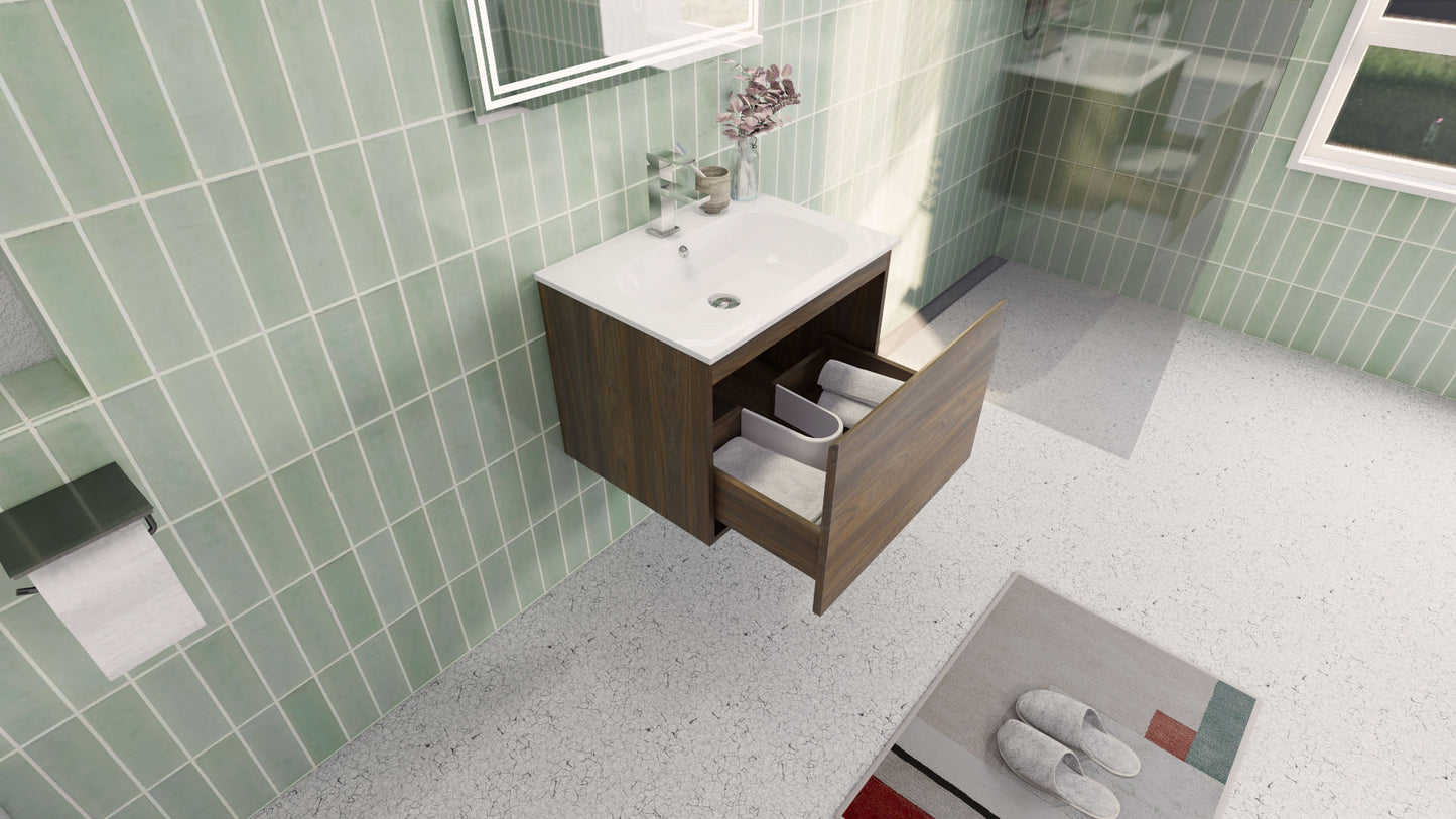 Aipo 24" Rosewood Wall Mounted Vanity with Reinforced Acrylic Sink