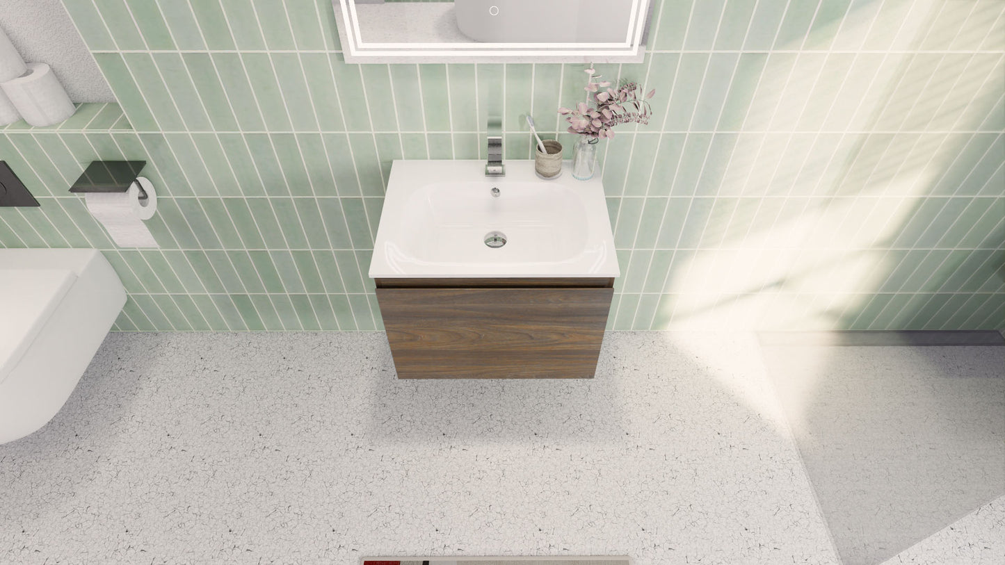 Aipo 24" Rosewood Wall Mounted Vanity with Reinforced Acrylic Sink