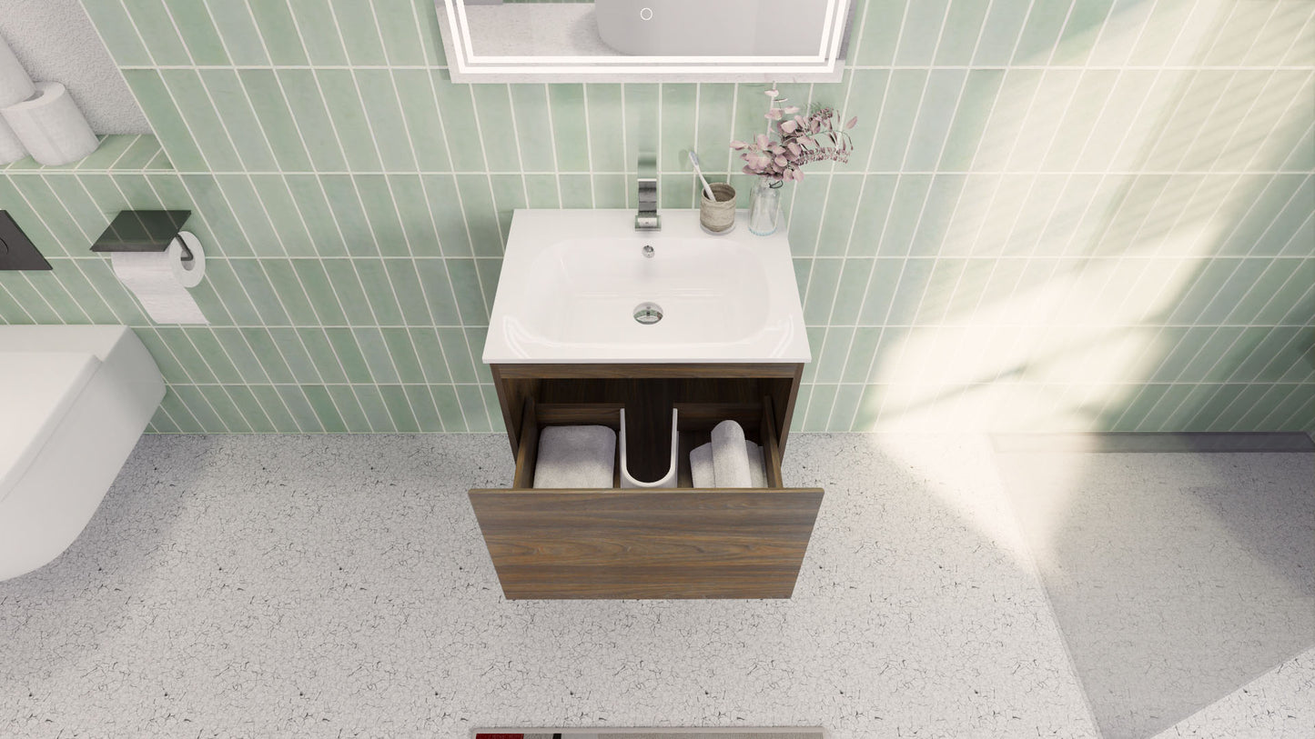 Aipo 24" Rosewood Wall Mounted Vanity with Reinforced Acrylic Sink