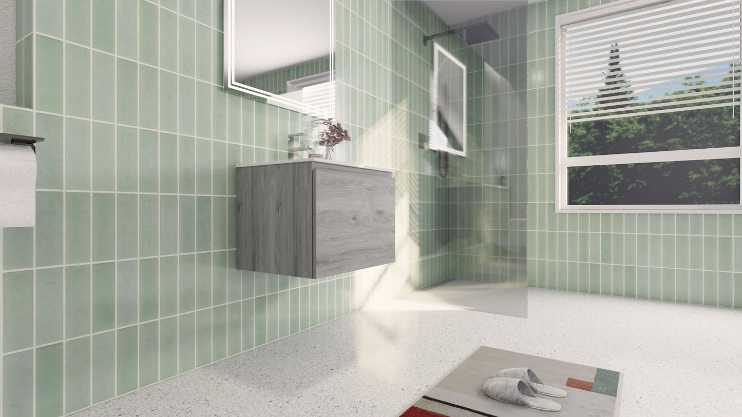 Aipo 24" White Gray Oak Wall Mounted Vanity with Reinforced Acrylic Sink
