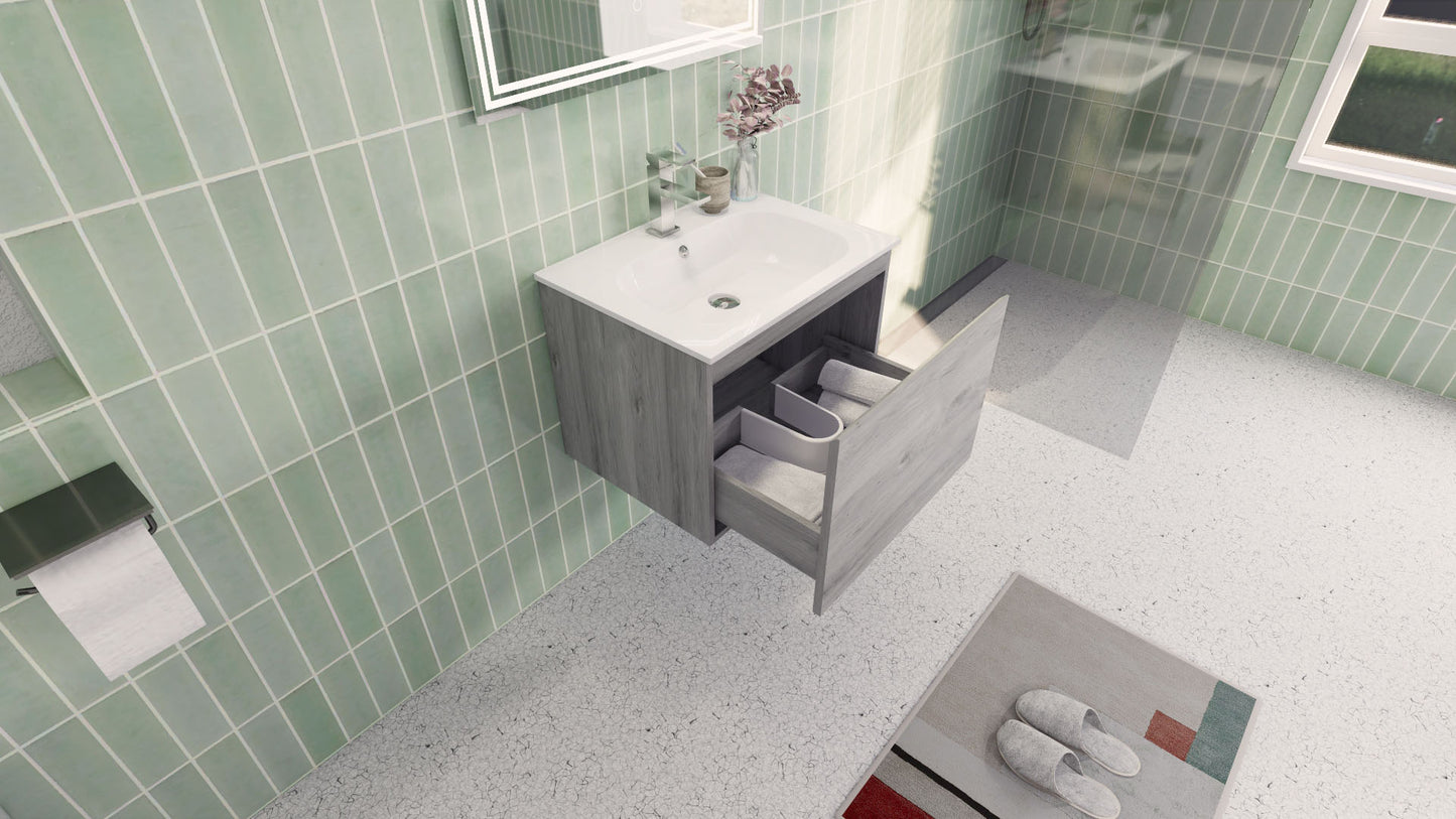 Aipo 24" White Gray Oak Wall Mounted Vanity with Reinforced Acrylic Sink