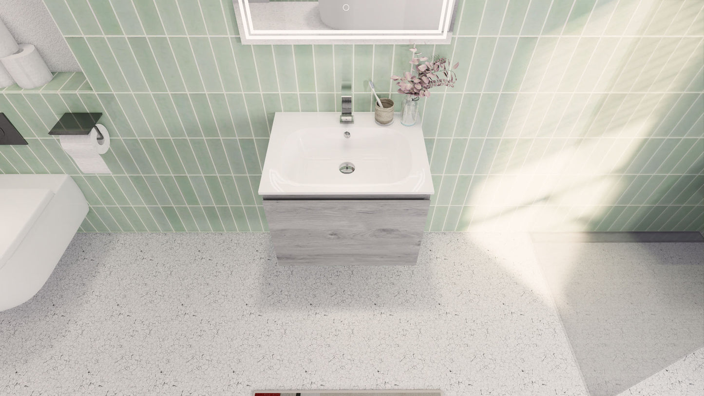 Aipo 24" White Gray Oak Wall Mounted Vanity with Reinforced Acrylic Sink