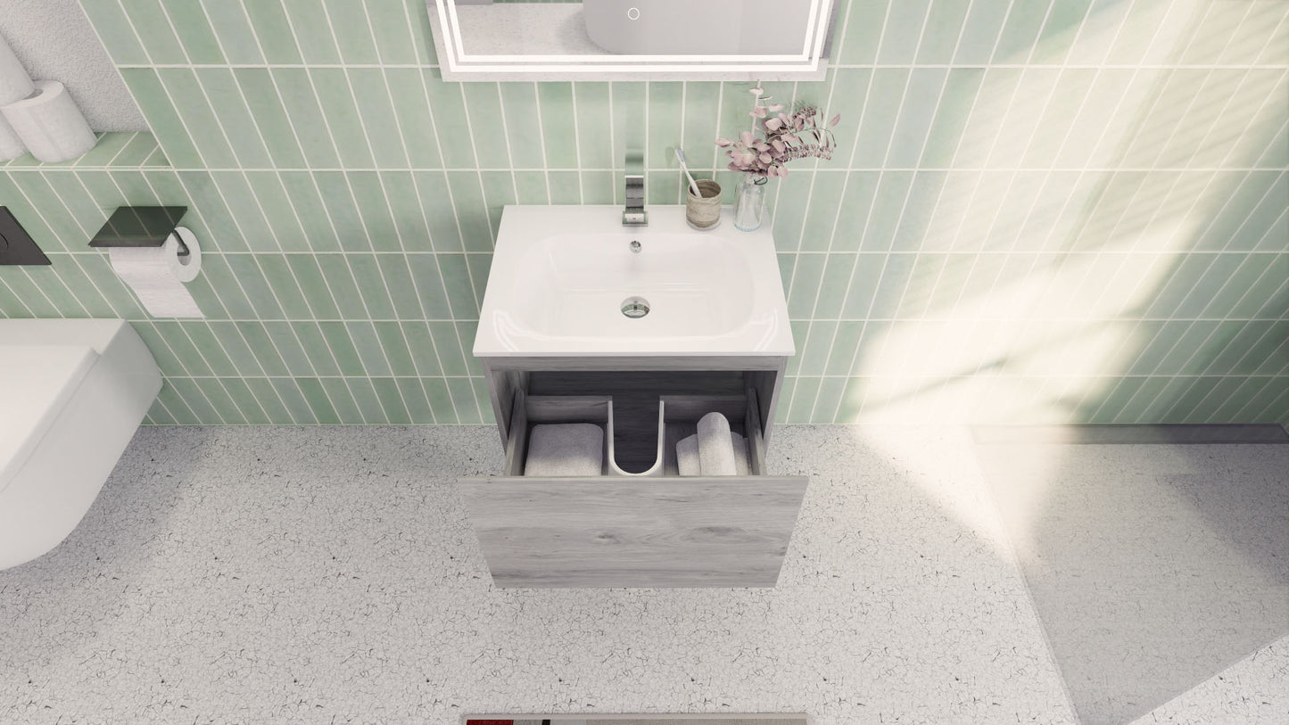 Aipo 24" White Gray Oak Wall Mounted Vanity with Reinforced Acrylic Sink