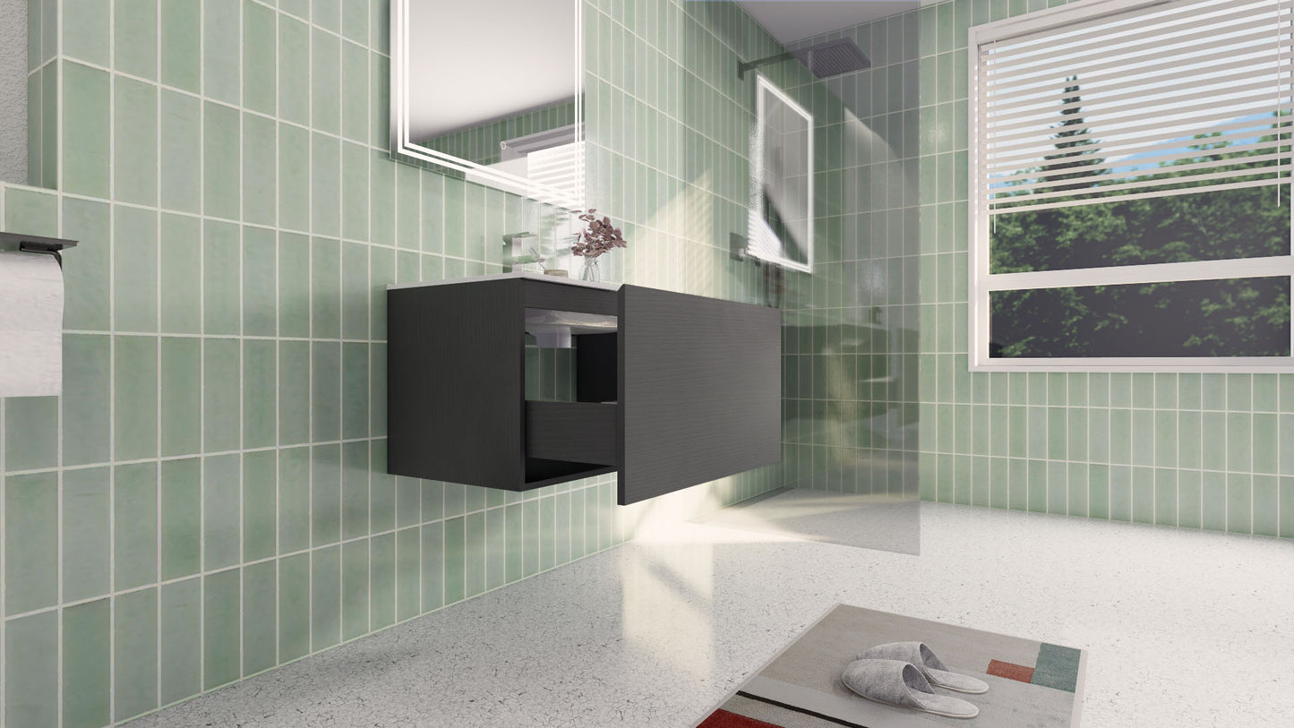 Aipo 30" Dark Gray Oak Wall Mounted Vanity with Reinforced Acrylic Sink