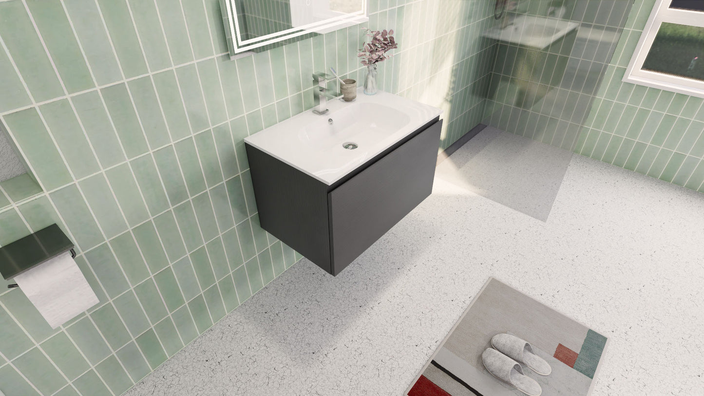 Aipo 30" Dark Gray Oak Wall Mounted Vanity with Reinforced Acrylic Sink