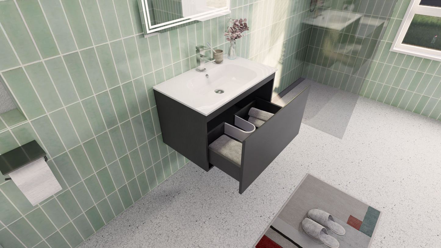 Aipo 30" Dark Gray Oak Wall Mounted Vanity with Reinforced Acrylic Sink