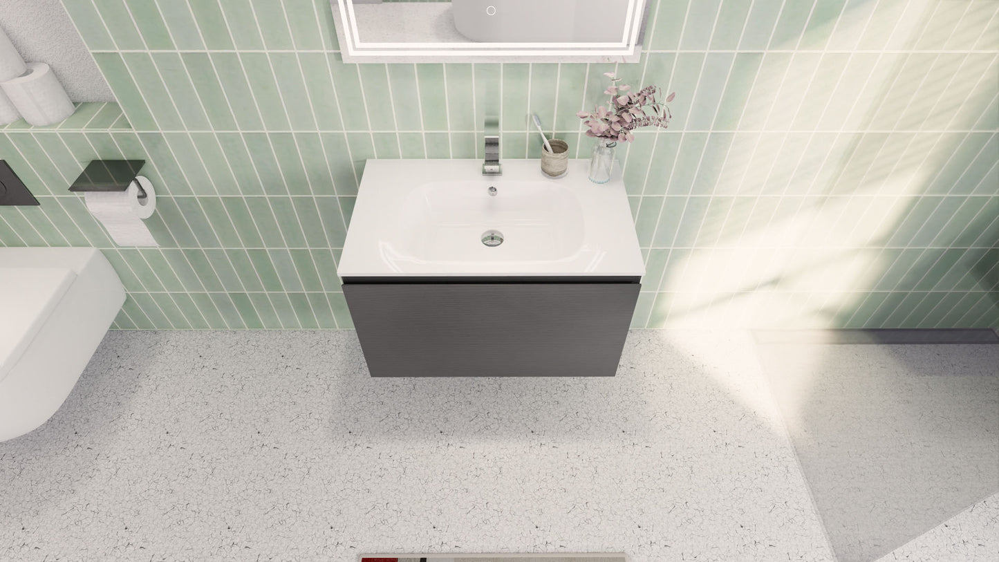 Aipo 30" Dark Gray Oak Wall Mounted Vanity with Reinforced Acrylic Sink