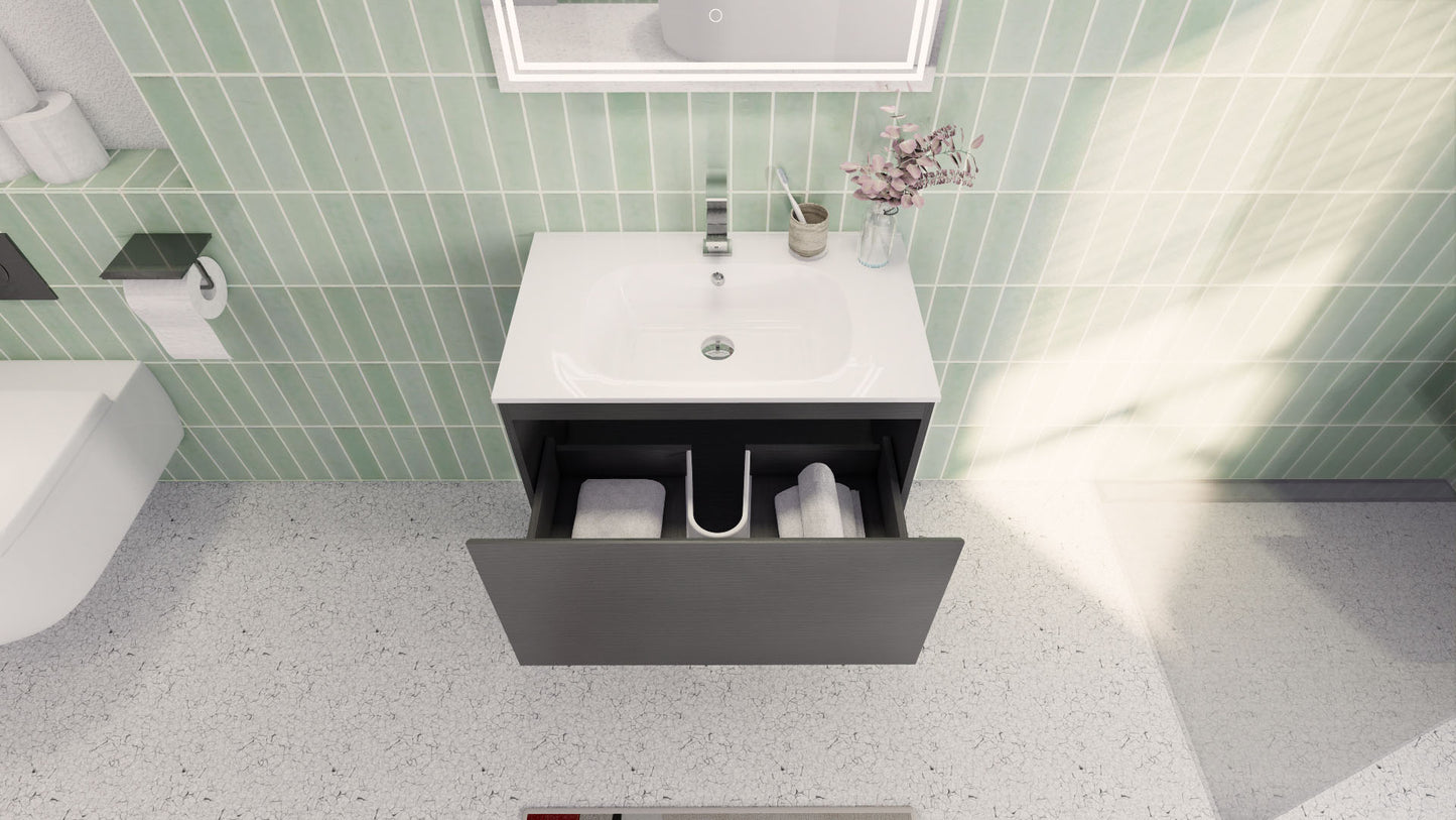 Aipo 30" Dark Gray Oak Wall Mounted Vanity with Reinforced Acrylic Sink