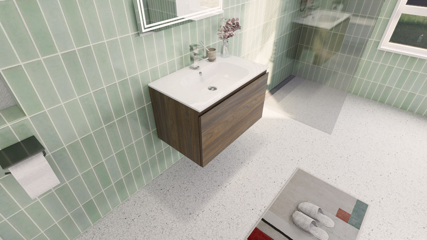 Aipo 30" Rosewood Wall Mounted Vanity with Reinforced Acrylic Sink