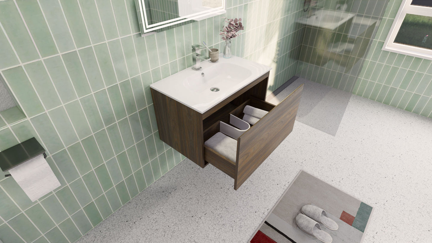 Aipo 30" Rosewood Wall Mounted Vanity with Reinforced Acrylic Sink