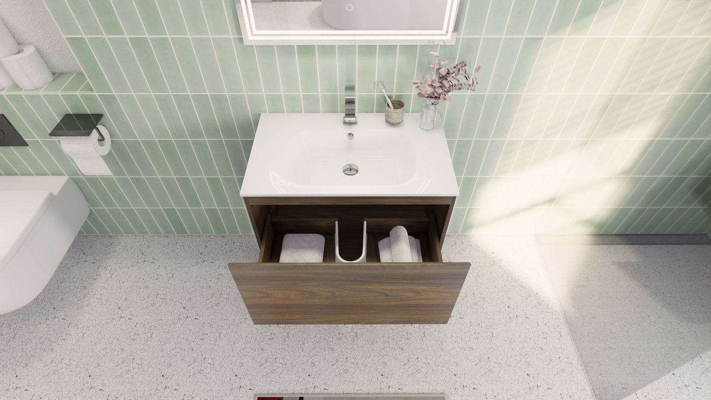 Aipo 30" Rosewood Wall Mounted Vanity with Reinforced Acrylic Sink