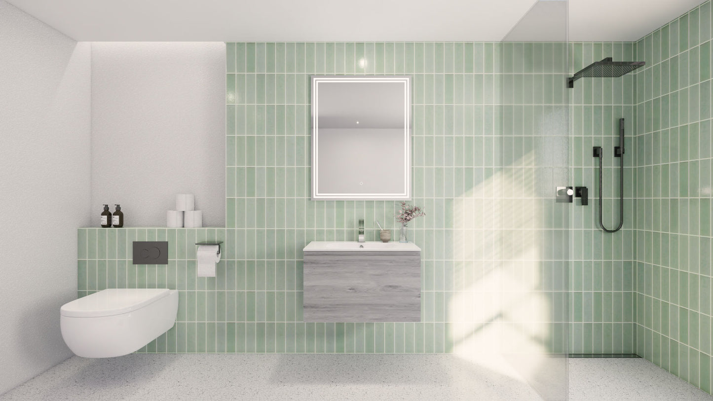 Aipo 30" White Gray Oak Wall Mounted Vanity with Reinforced Acrylic Sink