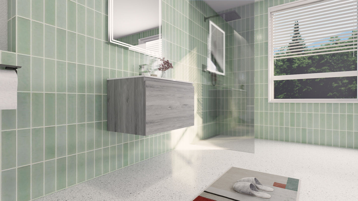 Aipo 30" White Gray Oak Wall Mounted Vanity with Reinforced Acrylic Sink