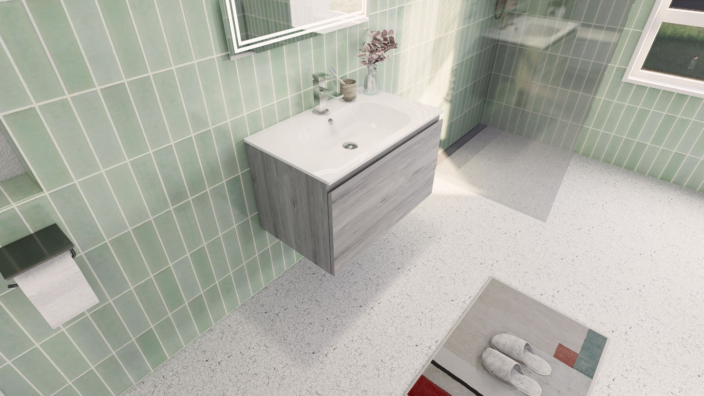 Aipo 30" White Gray Oak Wall Mounted Vanity with Reinforced Acrylic Sink