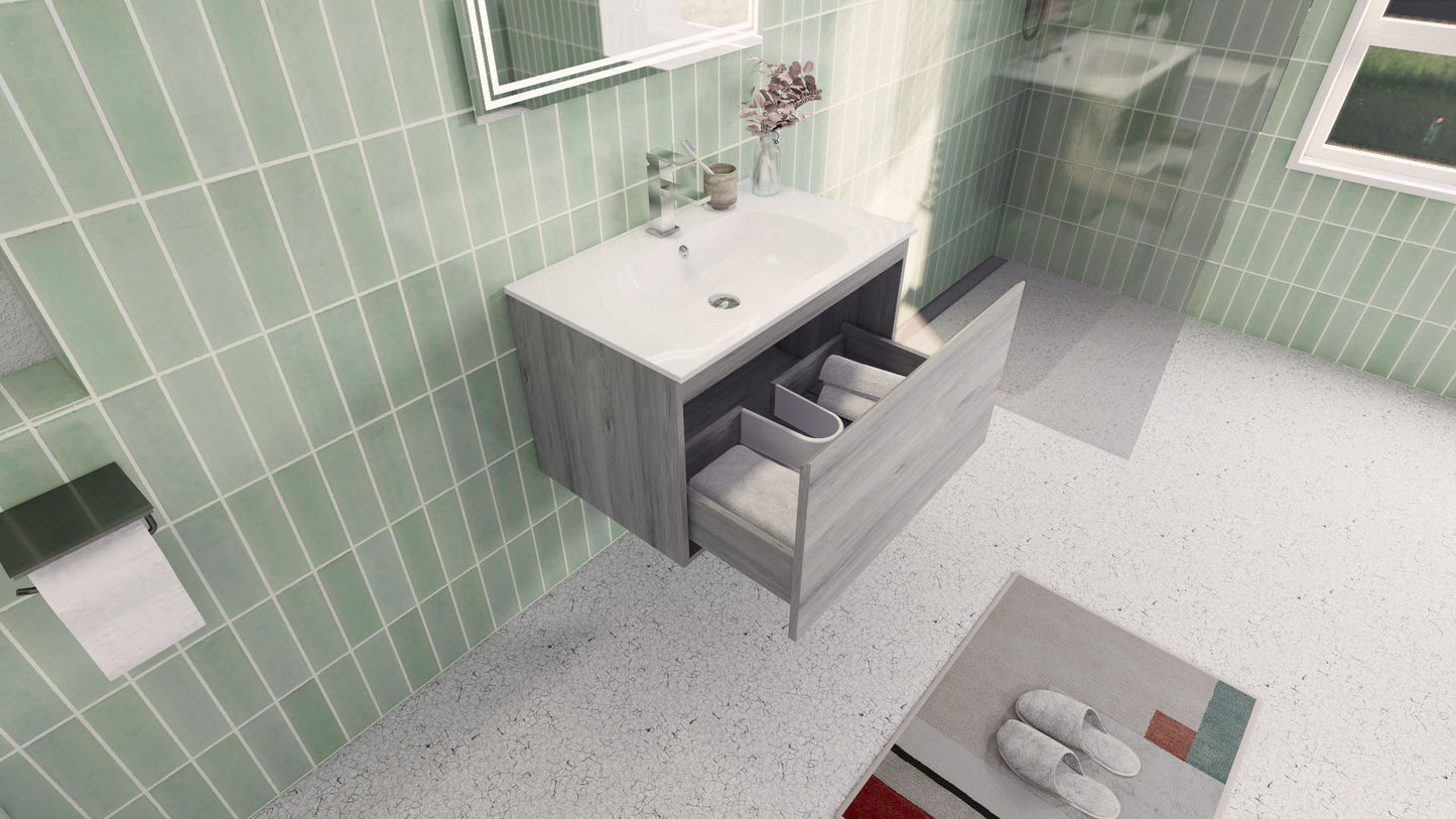 Aipo 30" White Gray Oak Wall Mounted Vanity with Reinforced Acrylic Sink