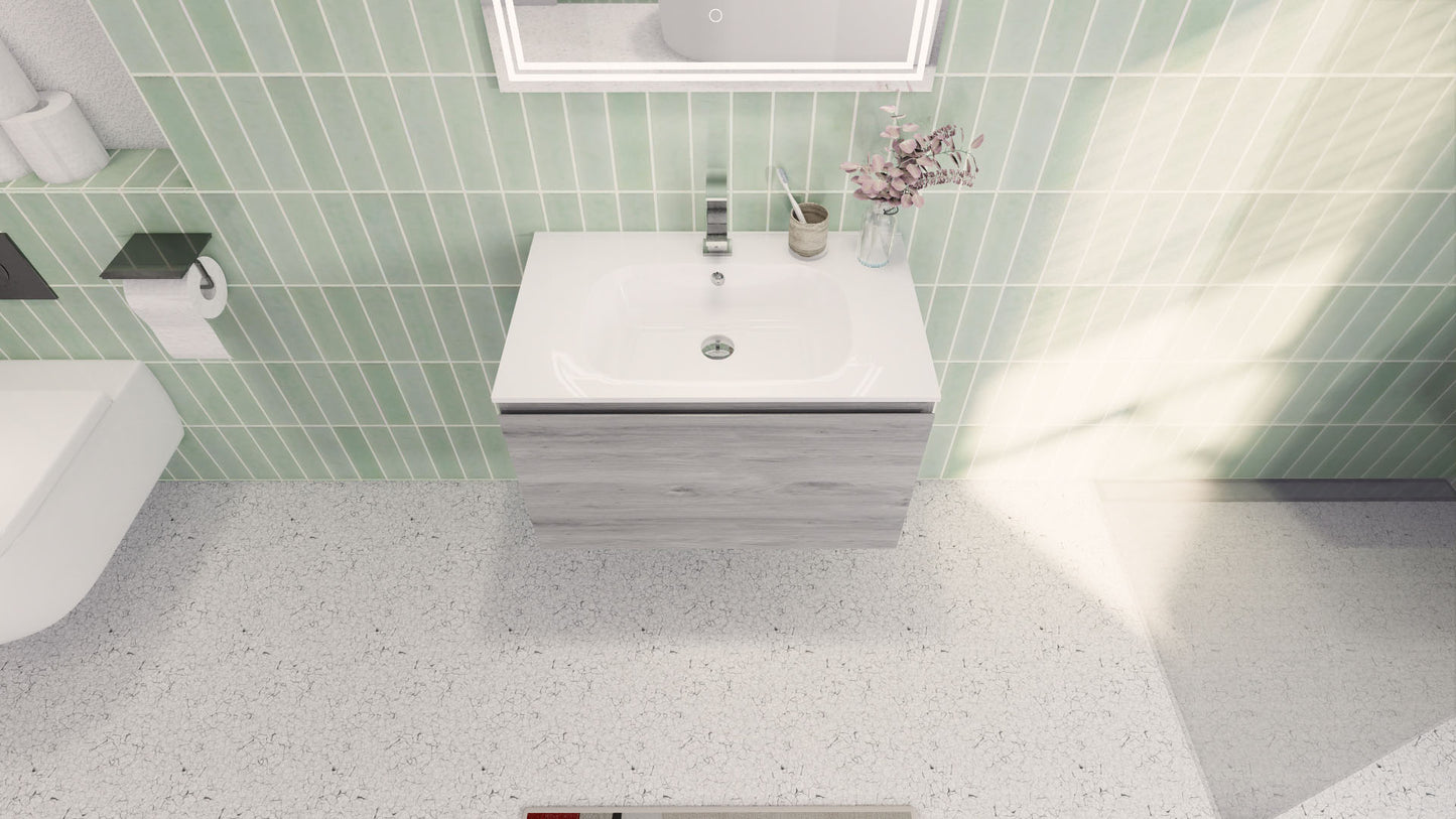 Aipo 30" White Gray Oak Wall Mounted Vanity with Reinforced Acrylic Sink