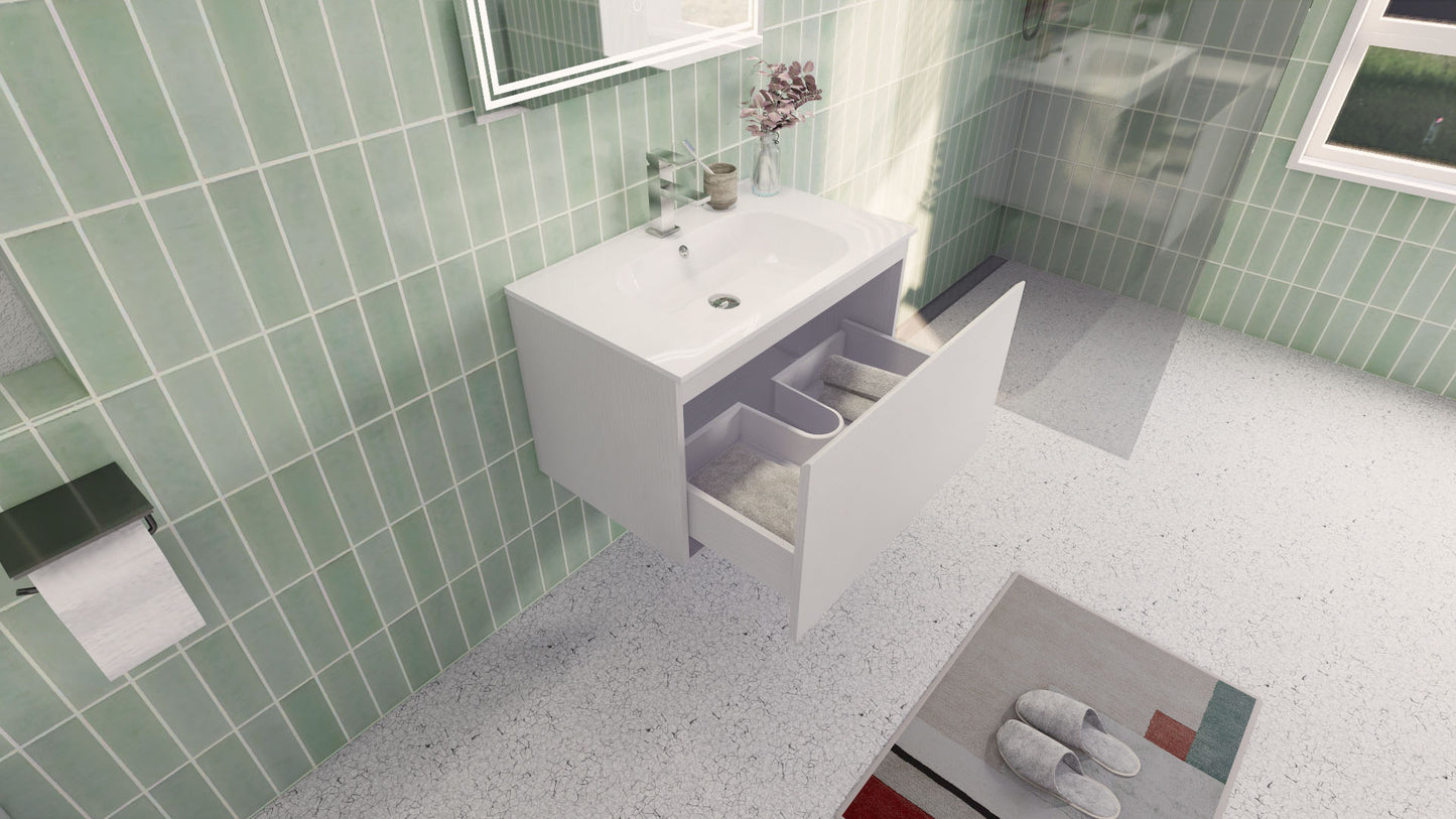 Aipo 30" Matte White Wall Mounted Vanity with Reinforced Acrylic Sink