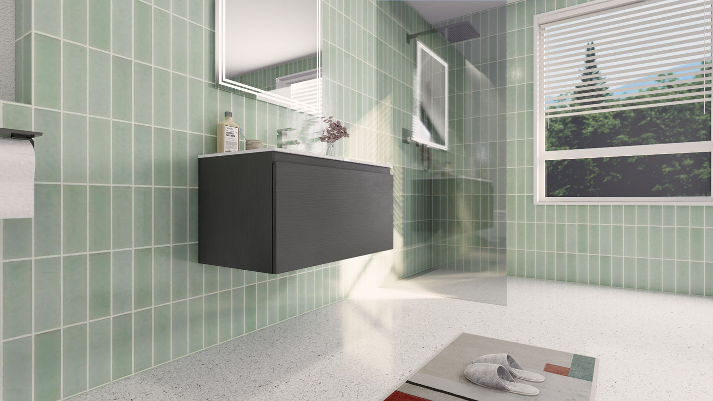 Aipo 36" Dark Gray Oak Wall Mounted Vanity with Reinforced Acrylic Sink