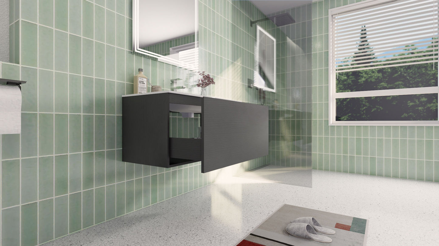Aipo 36" Dark Gray Oak Wall Mounted Vanity with Reinforced Acrylic Sink