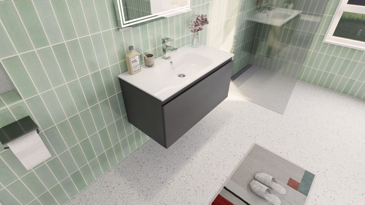 Aipo 36" Dark Gray Oak Wall Mounted Vanity with Reinforced Acrylic Sink