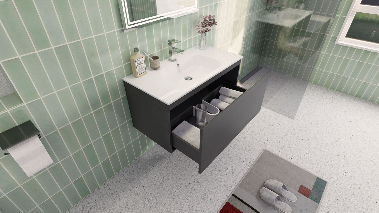 Aipo 36" Dark Gray Oak Wall Mounted Vanity with Reinforced Acrylic Sink