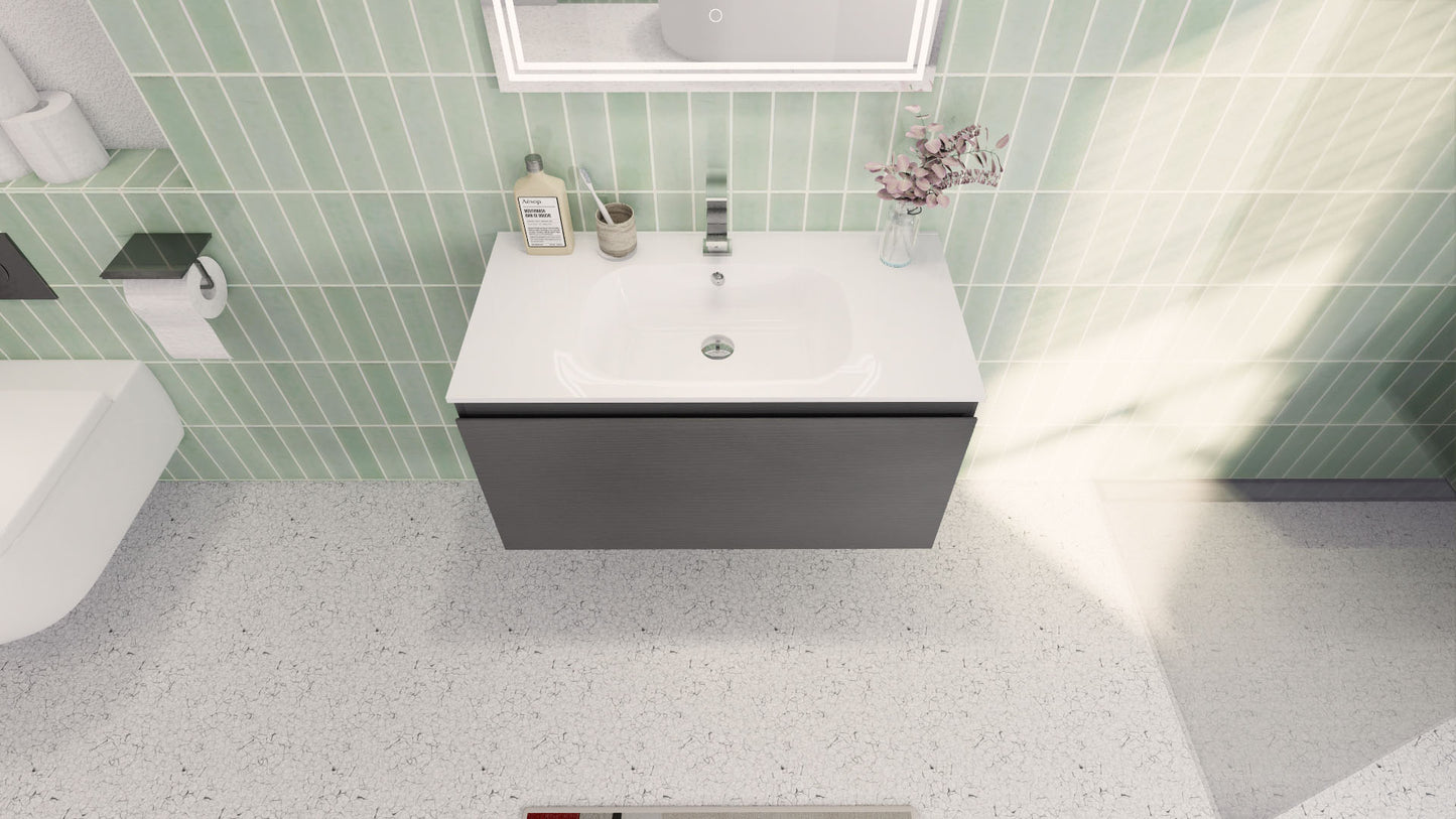 Aipo 36" Dark Gray Oak Wall Mounted Vanity with Reinforced Acrylic Sink