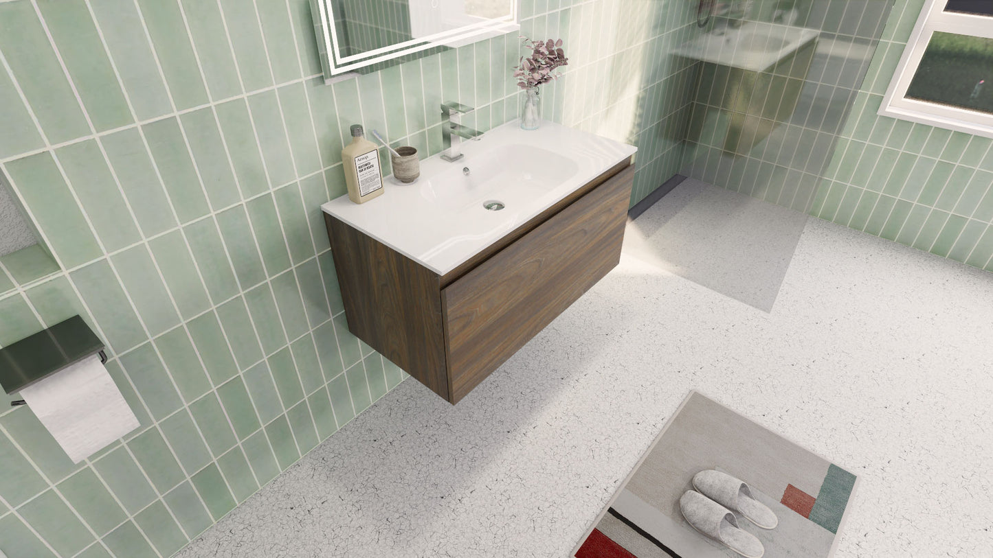 Aipo 36" Rosewood Wall Mounted Vanity with Reinforced Acrylic Sink