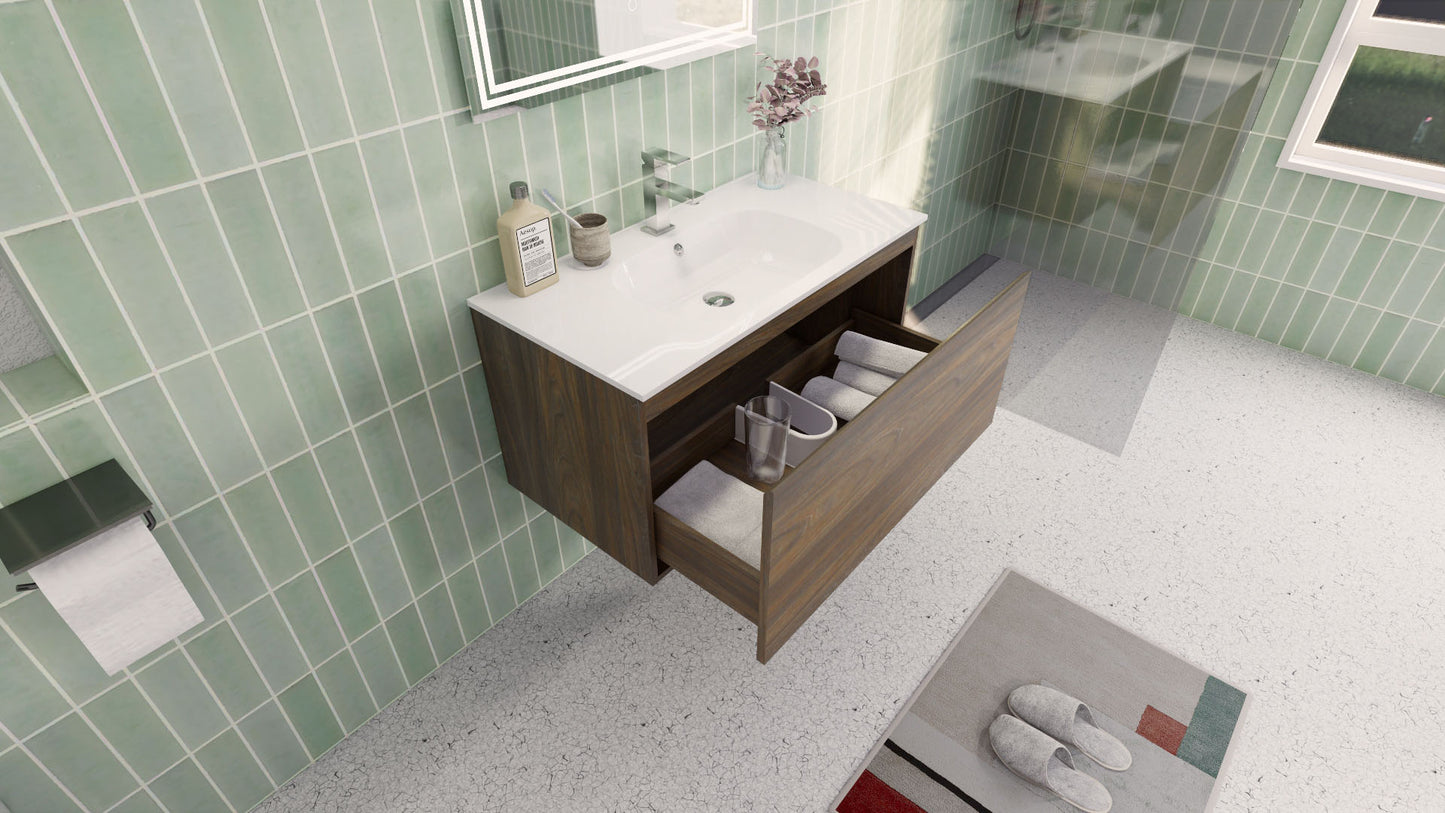 Aipo 36" Rosewood Wall Mounted Vanity with Reinforced Acrylic Sink