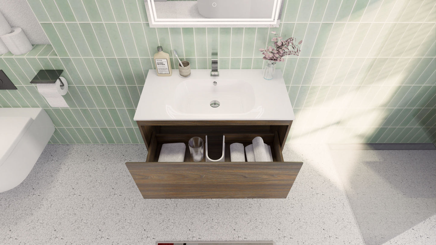 Aipo 36" Rosewood Wall Mounted Vanity with Reinforced Acrylic Sink
