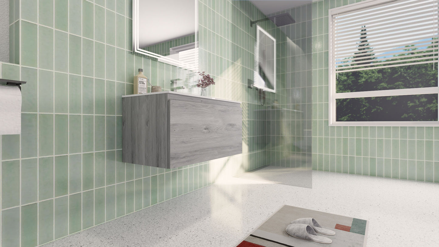Aipo 36" White Gray Oak Wall Mounted Vanity with Reinforced Acrylic Sink