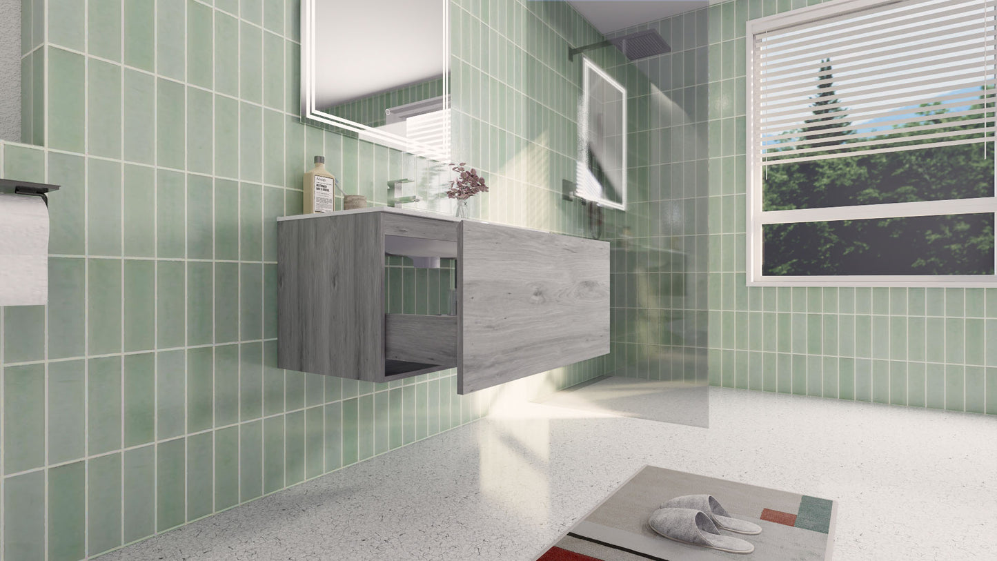 Aipo 36" White Gray Oak Wall Mounted Vanity with Reinforced Acrylic Sink